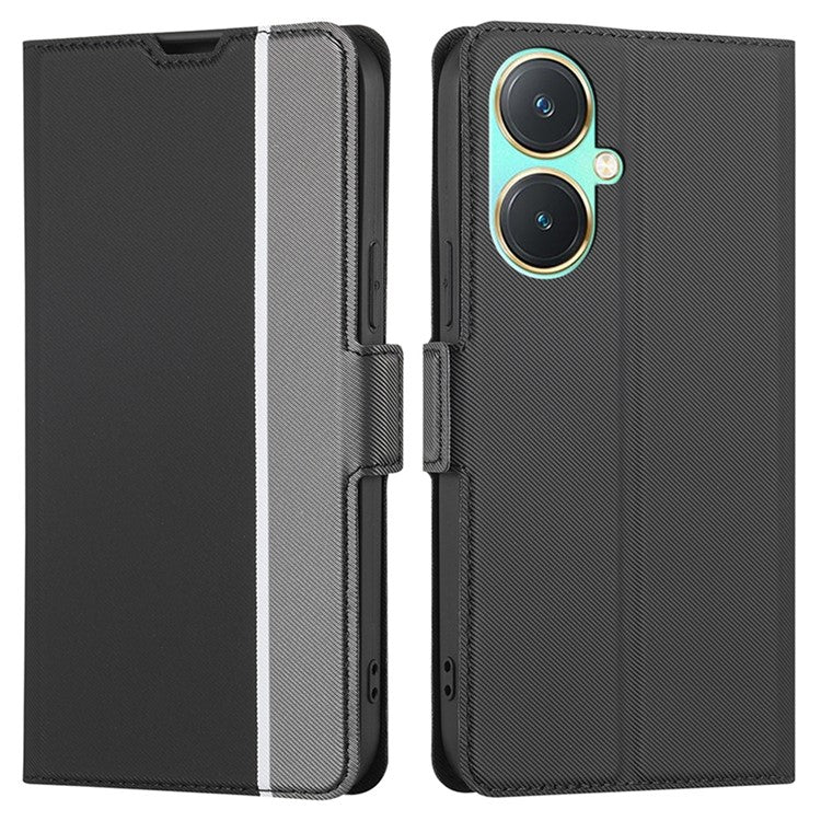 For vivo Y27 4G Case PU Leather Phone Shell Stand Twill Texture Phone Cover with Card Slot - Black