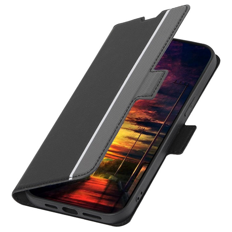 For vivo Y27 4G Case PU Leather Phone Shell Stand Twill Texture Phone Cover with Card Slot - Black