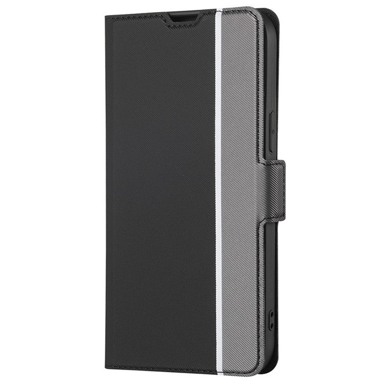 For vivo Y27 4G Case PU Leather Phone Shell Stand Twill Texture Phone Cover with Card Slot - Black