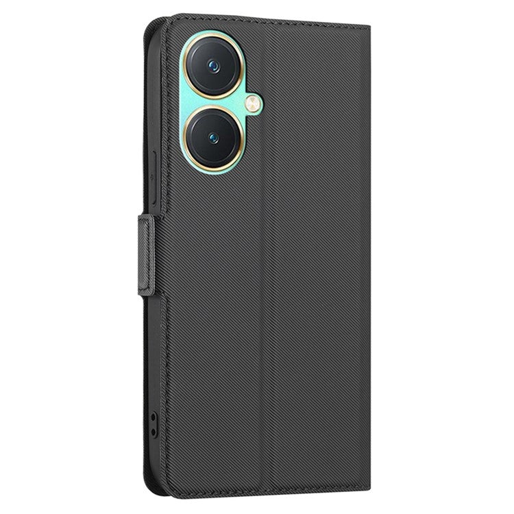 For vivo Y27 4G Case PU Leather Phone Shell Stand Twill Texture Phone Cover with Card Slot - Black