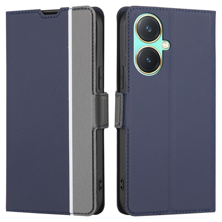 For vivo Y27 4G Case PU Leather Phone Shell Stand Twill Texture Phone Cover with Card Slot - Blue