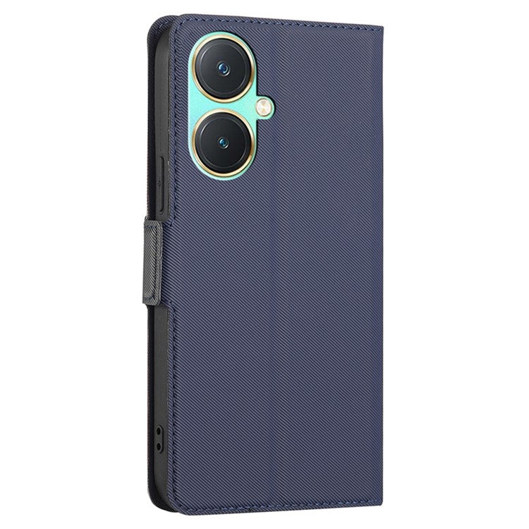 For vivo Y27 4G Case PU Leather Phone Shell Stand Twill Texture Phone Cover with Card Slot - Blue