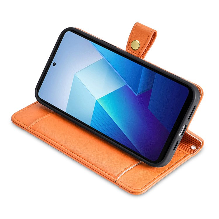 For vivo Y27 4G Case Leather Wallet Stand Magnetic Clasp Phone Cover with 2 Straps - Orange