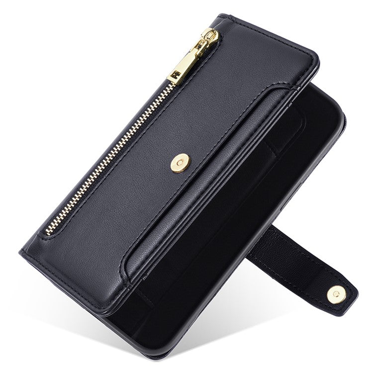 For vivo Y27 4G Case Leather Wallet Stand Magnetic Clasp Phone Cover with 2 Straps - Black