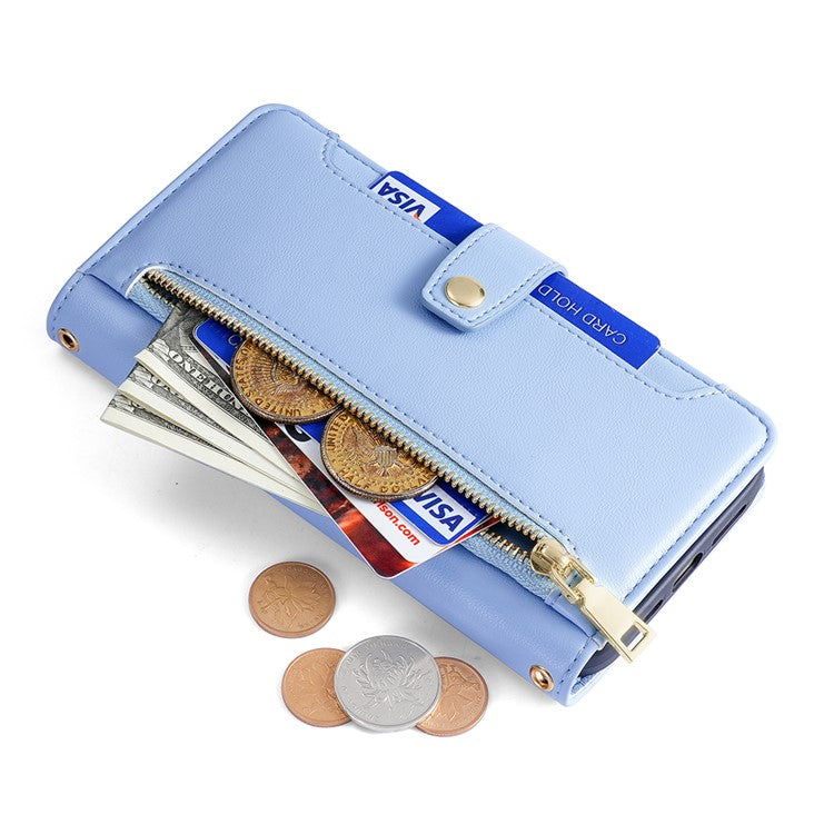 For vivo Y27 4G Case Leather Wallet Stand Magnetic Clasp Phone Cover with 2 Straps - Blue