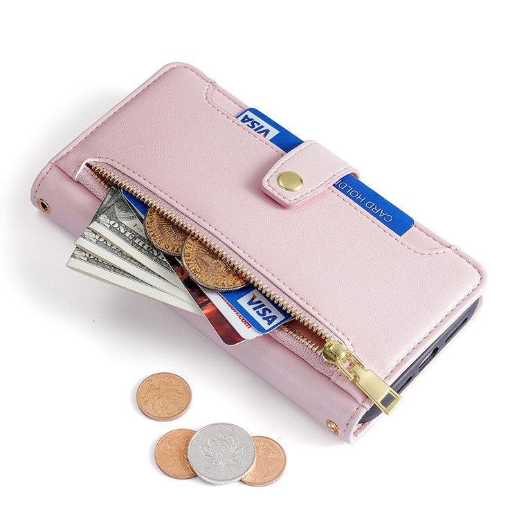 For vivo Y27 4G Case Leather Wallet Stand Magnetic Clasp Phone Cover with 2 Straps - Pink