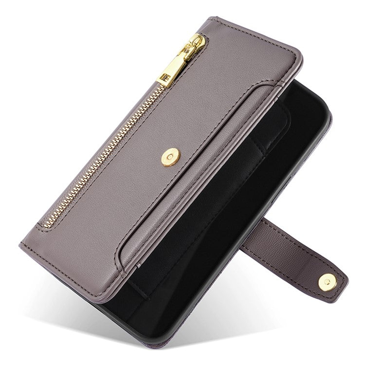 For vivo Y27 4G Case Leather Wallet Stand Magnetic Clasp Phone Cover with 2 Straps - Grey