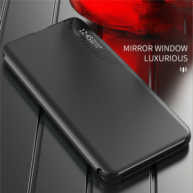 For Samsung Galaxy S24 Ultra Case Anti-scratch PU Leather Side View Window Stand Phone Protector - Black