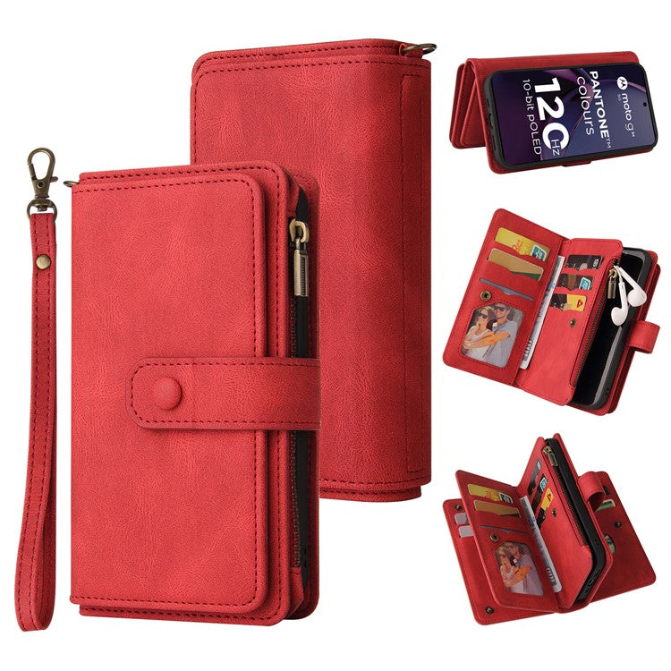 KT Multi-Functional Series-2 For Motorola Moto G84 5G Phone Cover Case Zipper Pocket Leather Wallet - Red