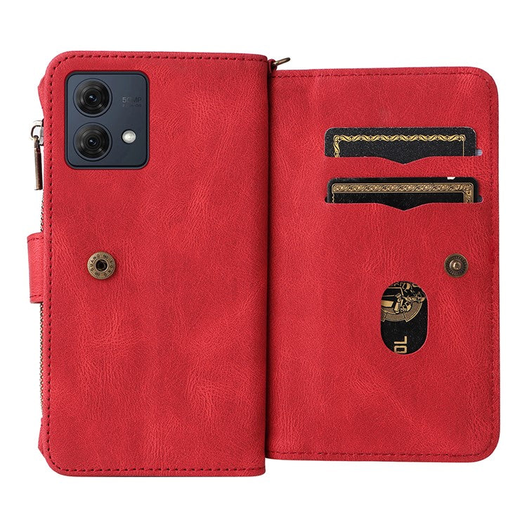 KT Multi-Functional Series-2 For Motorola Moto G84 5G Phone Cover Case Zipper Pocket Leather Wallet - Red