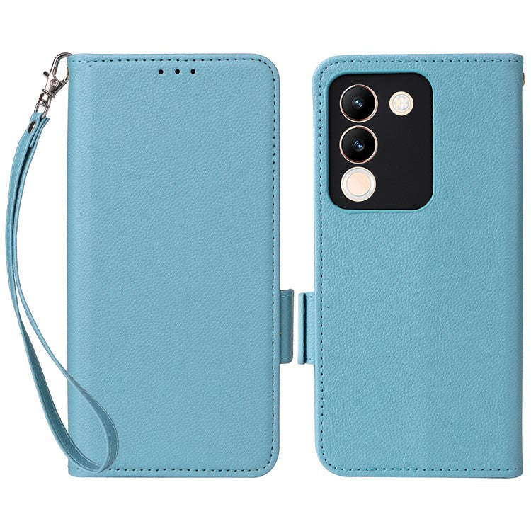 For vivo V29e (Global) 5G / Y200 (India) 5G Case PU Leather Wallet Litchi Texture Phone Cover with Strap - Baby Blue