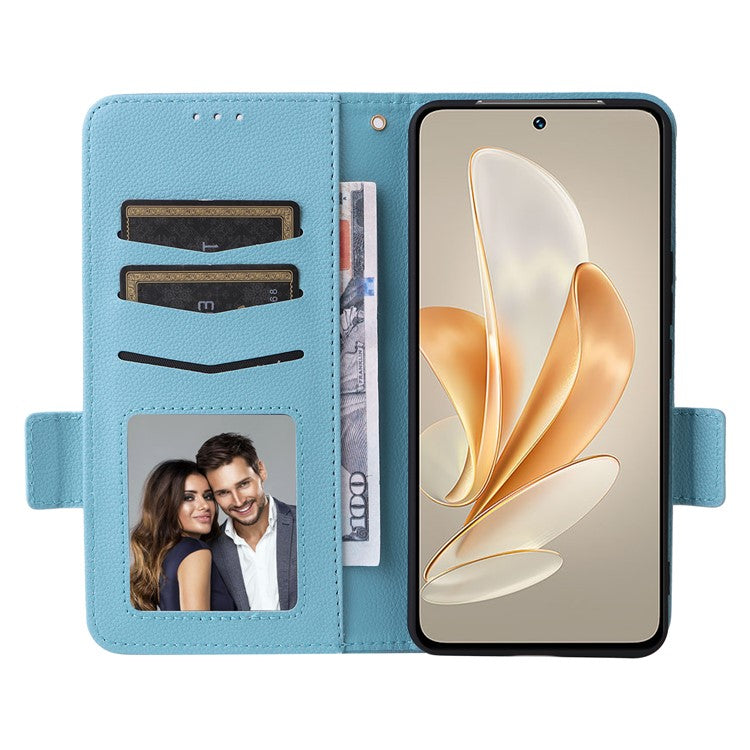 For vivo V29e (Global) 5G / Y200 (India) 5G Case PU Leather Wallet Litchi Texture Phone Cover with Strap - Baby Blue