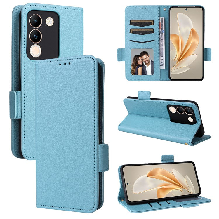 For vivo V29e (Global) 5G / Y200 (India) 5G Case PU Leather Wallet Litchi Texture Phone Cover with Strap - Baby Blue