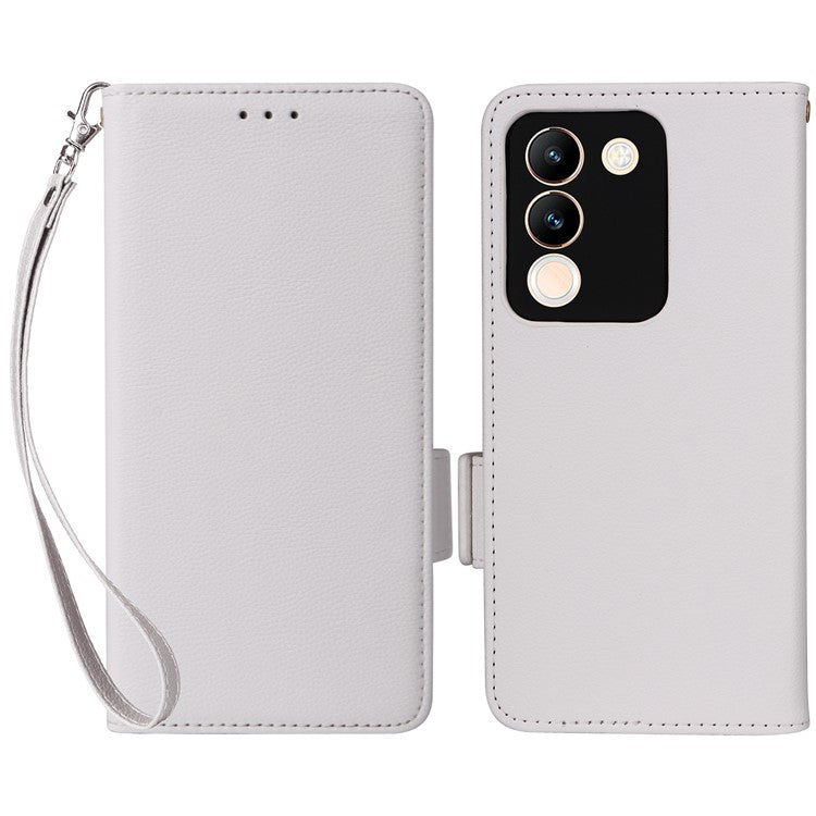 For vivo V29e (Global) 5G / Y200 (India) 5G Case PU Leather Wallet Litchi Texture Phone Cover with Strap - White