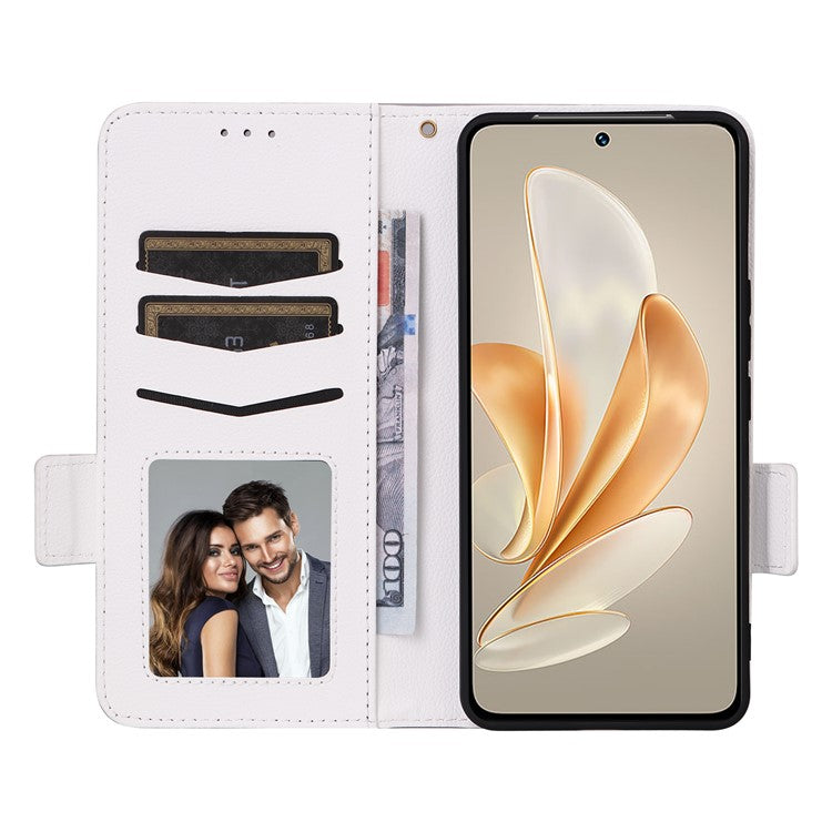 For vivo V29e (Global) 5G / Y200 (India) 5G Case PU Leather Wallet Litchi Texture Phone Cover with Strap - White