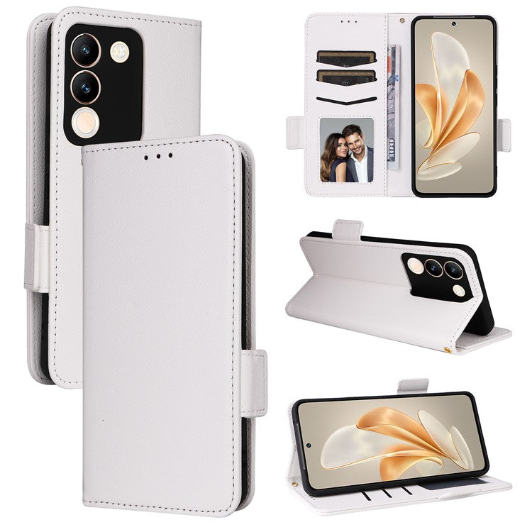 For vivo V29e (Global) 5G / Y200 (India) 5G Case PU Leather Wallet Litchi Texture Phone Cover with Strap - White