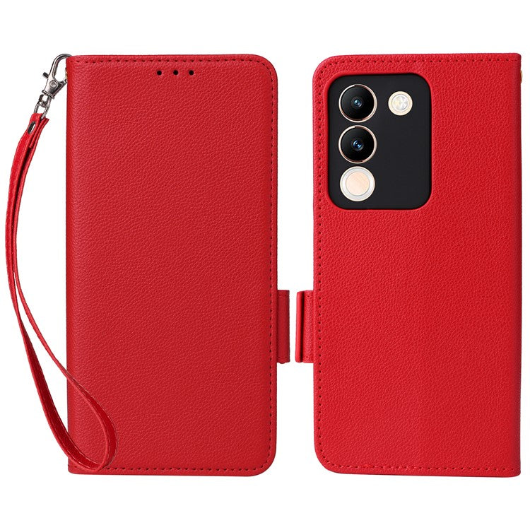 For vivo V29e (Global) 5G / Y200 (India) 5G Case PU Leather Wallet Litchi Texture Phone Cover with Strap - Red