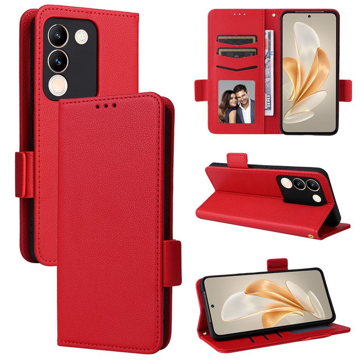 For vivo V29e (Global) 5G / Y200 (India) 5G Case PU Leather Wallet Litchi Texture Phone Cover with Strap - Red