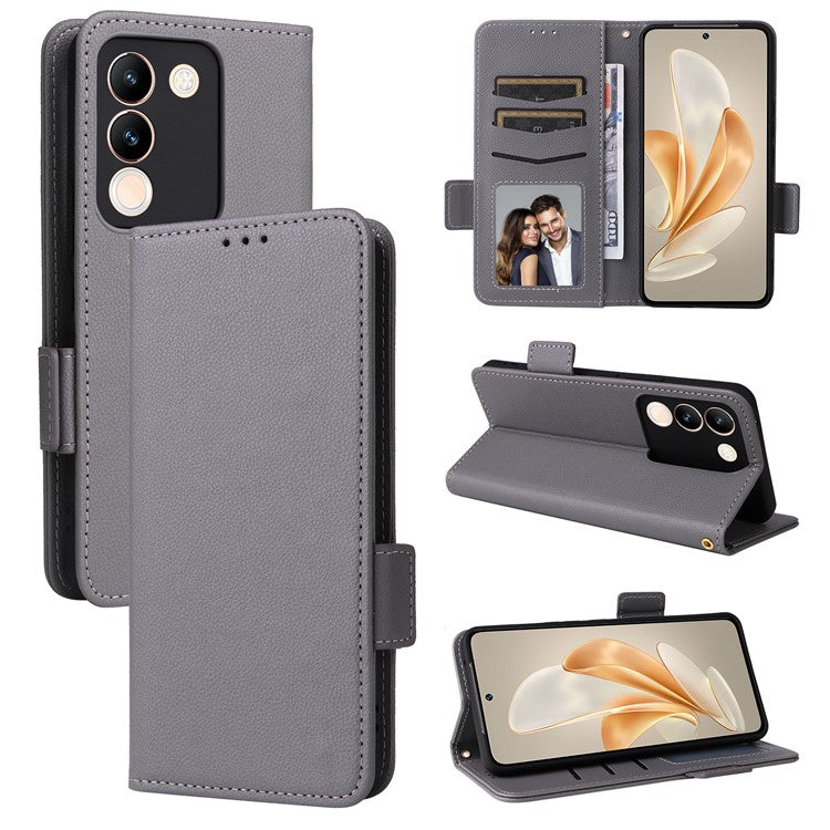 For vivo V29e (Global) 5G / Y200 (India) 5G Case PU Leather Wallet Litchi Texture Phone Cover with Strap - Grey