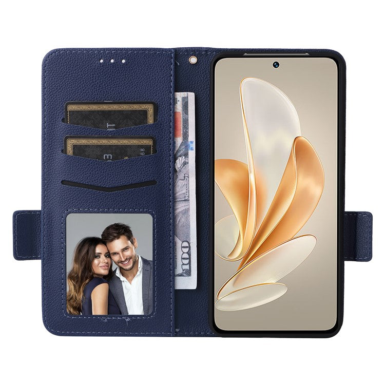 For vivo V29e (Global) 5G / Y200 (India) 5G Case PU Leather Wallet Litchi Texture Phone Cover with Strap - Dark Blue