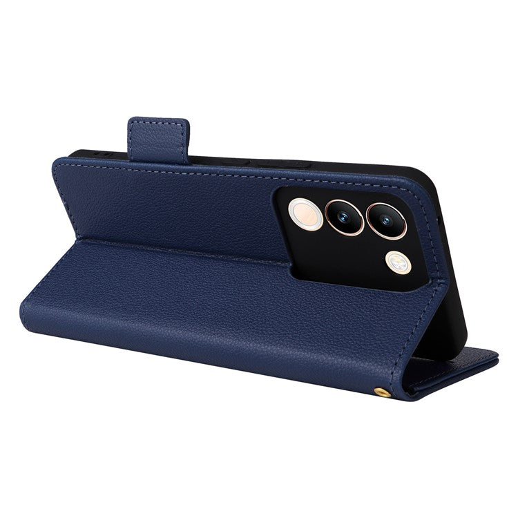 For vivo V29e (Global) 5G / Y200 (India) 5G Case PU Leather Wallet Litchi Texture Phone Cover with Strap - Dark Blue