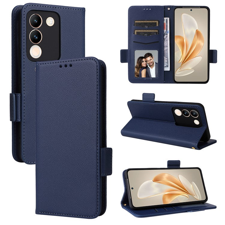 For vivo V29e (Global) 5G / Y200 (India) 5G Case PU Leather Wallet Litchi Texture Phone Cover with Strap - Dark Blue