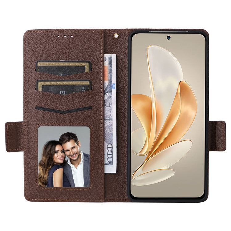 For vivo V29e (Global) 5G / Y200 (India) 5G Case PU Leather Wallet Litchi Texture Phone Cover with Strap - Brown