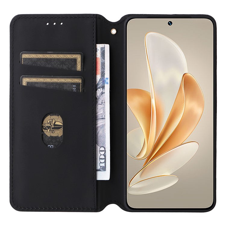 For vivo V29e (Global) 5G / Y200 (India) 5G Case Rhombus Imprinted Phone Cover with Wallet Stand - Black