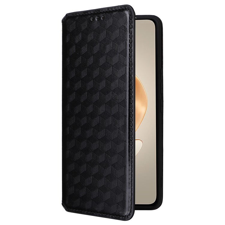 For vivo V29e (Global) 5G / Y200 (India) 5G Case Rhombus Imprinted Phone Cover with Wallet Stand - Black