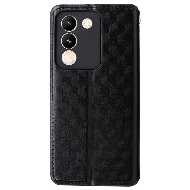 For vivo V29e (Global) 5G / Y200 (India) 5G Case Rhombus Imprinted Phone Cover with Wallet Stand - Black