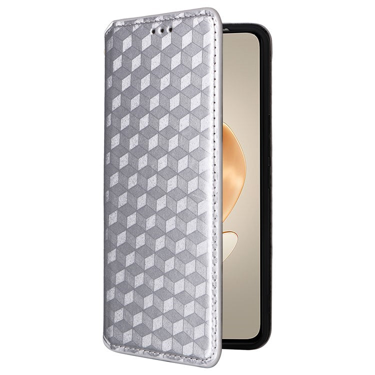 For vivo V29e (Global) 5G / Y200 (India) 5G Case Rhombus Imprinted Phone Cover with Wallet Stand - Silver