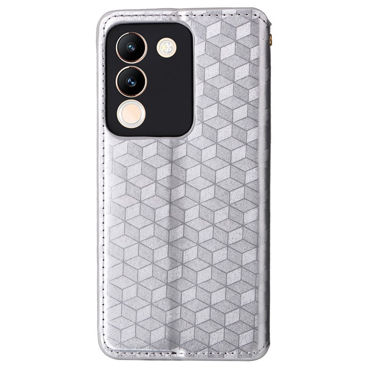 For vivo V29e (Global) 5G / Y200 (India) 5G Case Rhombus Imprinted Phone Cover with Wallet Stand - Silver