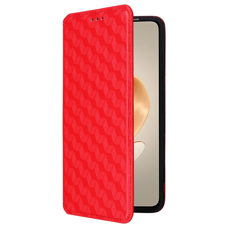 For vivo V29e (Global) 5G / Y200 (India) 5G Case Rhombus Imprinted Phone Cover with Wallet Stand - Red