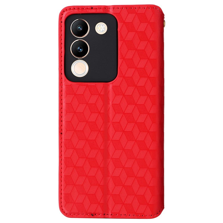 For vivo V29e (Global) 5G / Y200 (India) 5G Case Rhombus Imprinted Phone Cover with Wallet Stand - Red