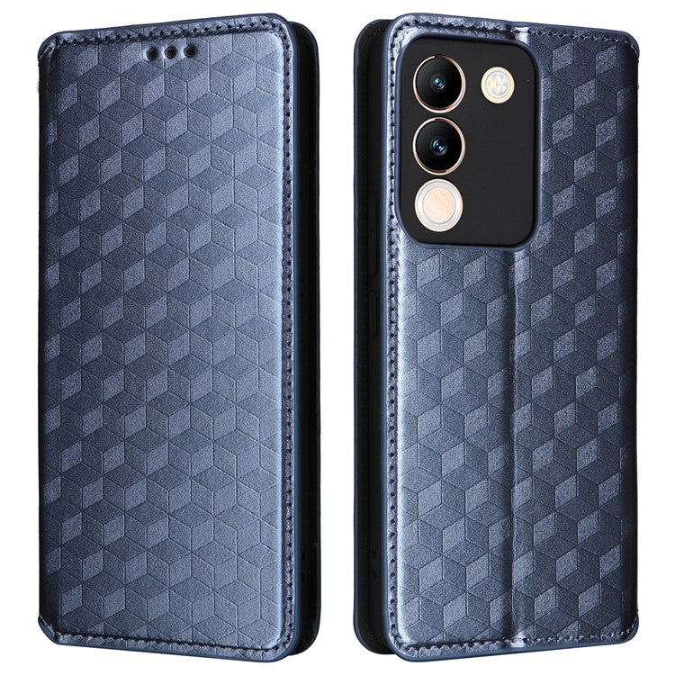 For vivo V29e (Global) 5G / Y200 (India) 5G Case Rhombus Imprinted Phone Cover with Wallet Stand - Blue