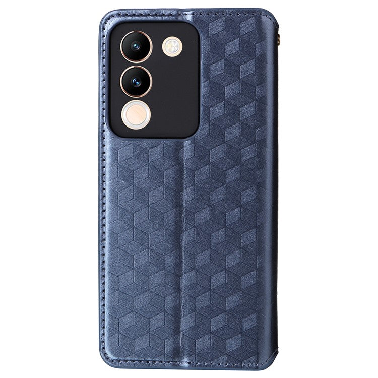 For vivo V29e (Global) 5G / Y200 (India) 5G Case Rhombus Imprinted Phone Cover with Wallet Stand - Blue