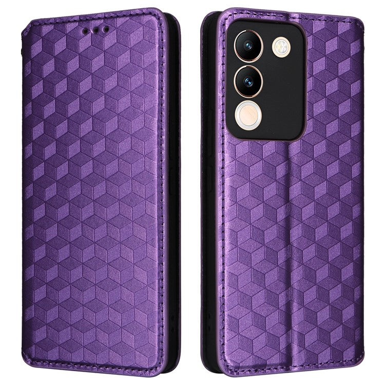 For vivo V29e (Global) 5G / Y200 (India) 5G Case Rhombus Imprinted Phone Cover with Wallet Stand - Purple