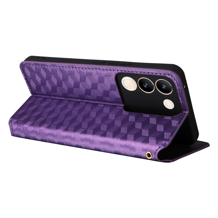 For vivo V29e (Global) 5G / Y200 (India) 5G Case Rhombus Imprinted Phone Cover with Wallet Stand - Purple