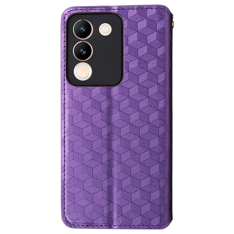 For vivo V29e (Global) 5G / Y200 (India) 5G Case Rhombus Imprinted Phone Cover with Wallet Stand - Purple