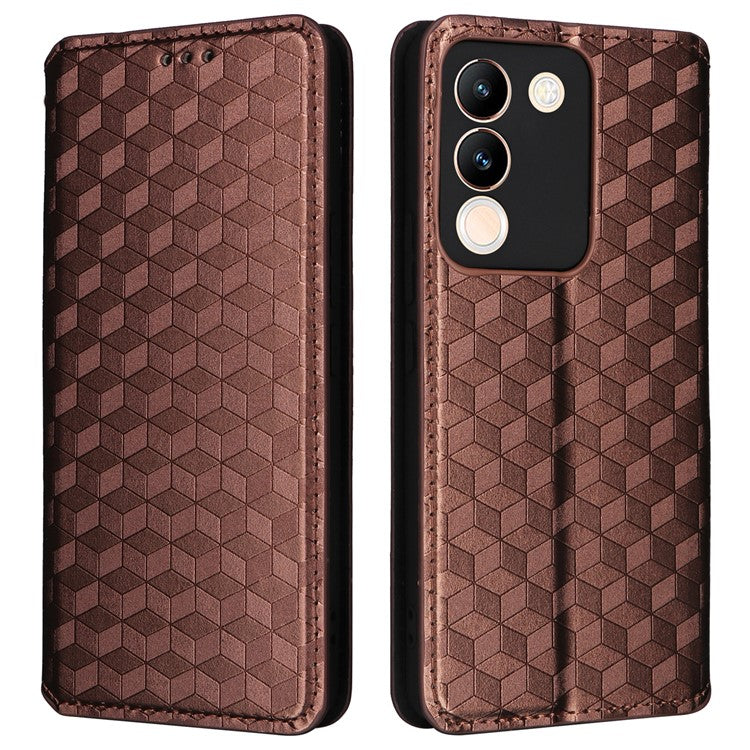 For vivo V29e (Global) 5G / Y200 (India) 5G Case Rhombus Imprinted Phone Cover with Wallet Stand - Brown