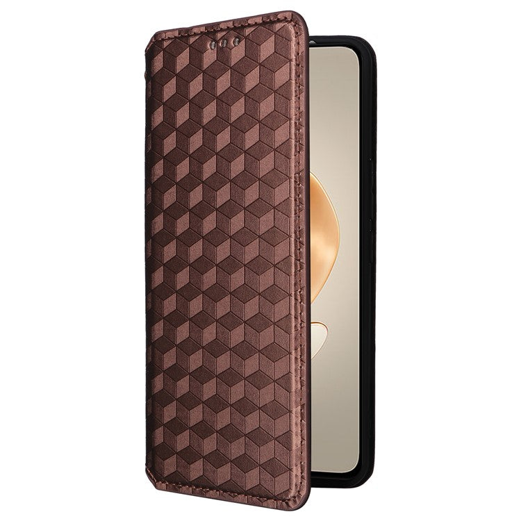 For vivo V29e (Global) 5G / Y200 (India) 5G Case Rhombus Imprinted Phone Cover with Wallet Stand - Brown