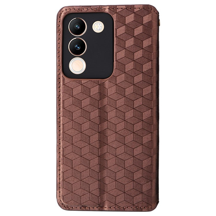 For vivo V29e (Global) 5G / Y200 (India) 5G Case Rhombus Imprinted Phone Cover with Wallet Stand - Brown