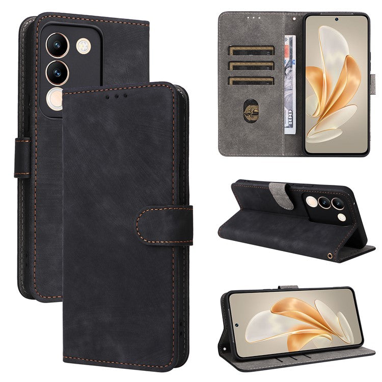 For vivo V29e (Global) 5G / Y200 (India) 5G Case RFID Blocking Wallet Stand Cover with Strap - Black