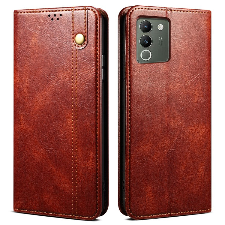 For vivo Y200 (India) 5G Case Stand Wallet PU Leather Anti-Scratch Phone Cover - Brown