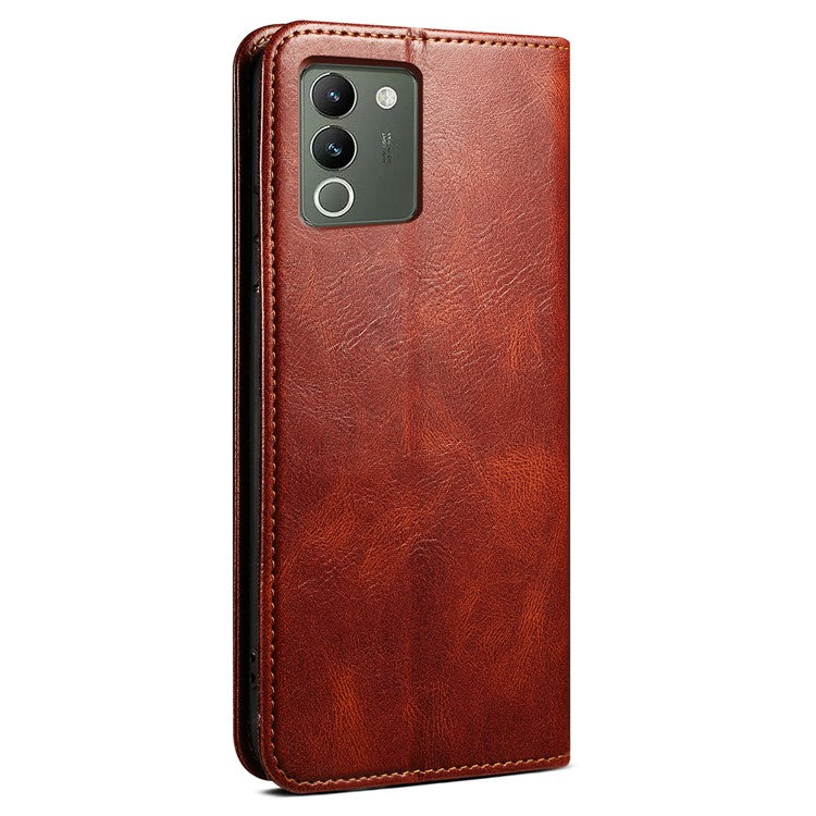 For vivo Y200 (India) 5G Case Stand Wallet PU Leather Anti-Scratch Phone Cover - Brown