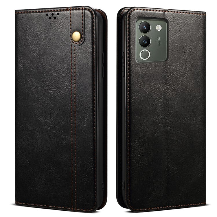 For vivo Y200 (India) 5G Case Stand Wallet PU Leather Anti-Scratch Phone Cover - Black