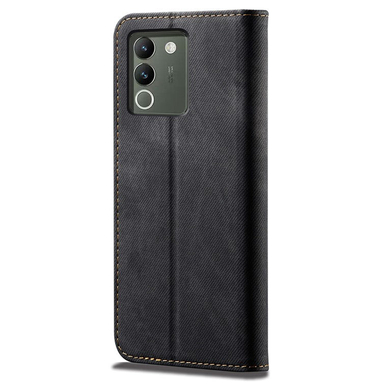 For vivo Y200 (India) 5G Wallet Phone Case Slim-Fit Phone Shell PU Leather Cell Phone Cover - Black