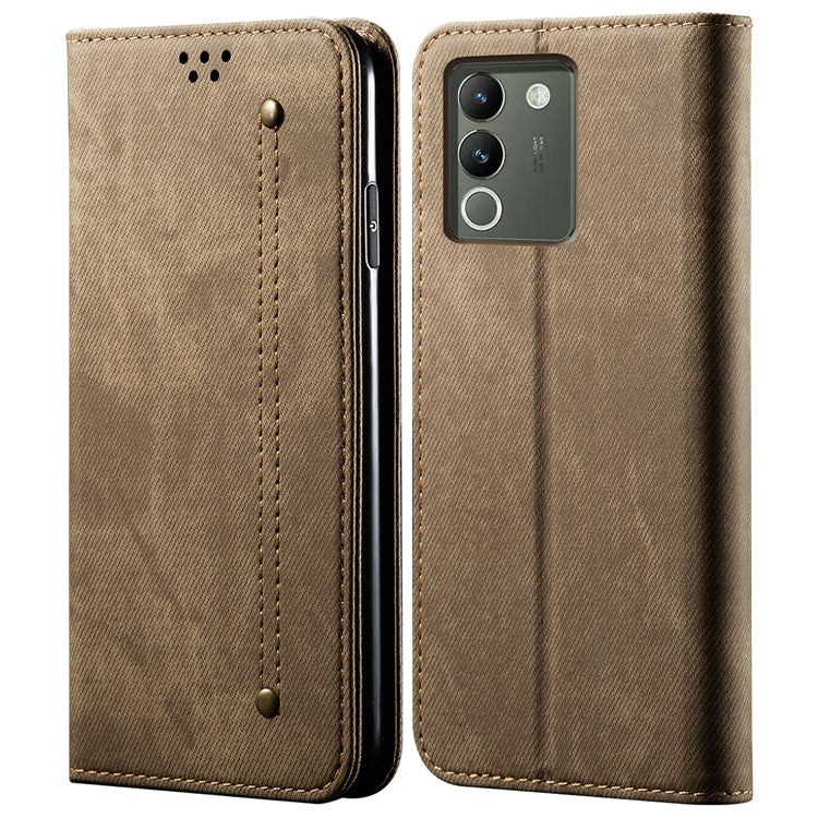 For vivo Y200 (India) 5G Wallet Phone Case Slim-Fit Phone Shell PU Leather Cell Phone Cover - Khaki