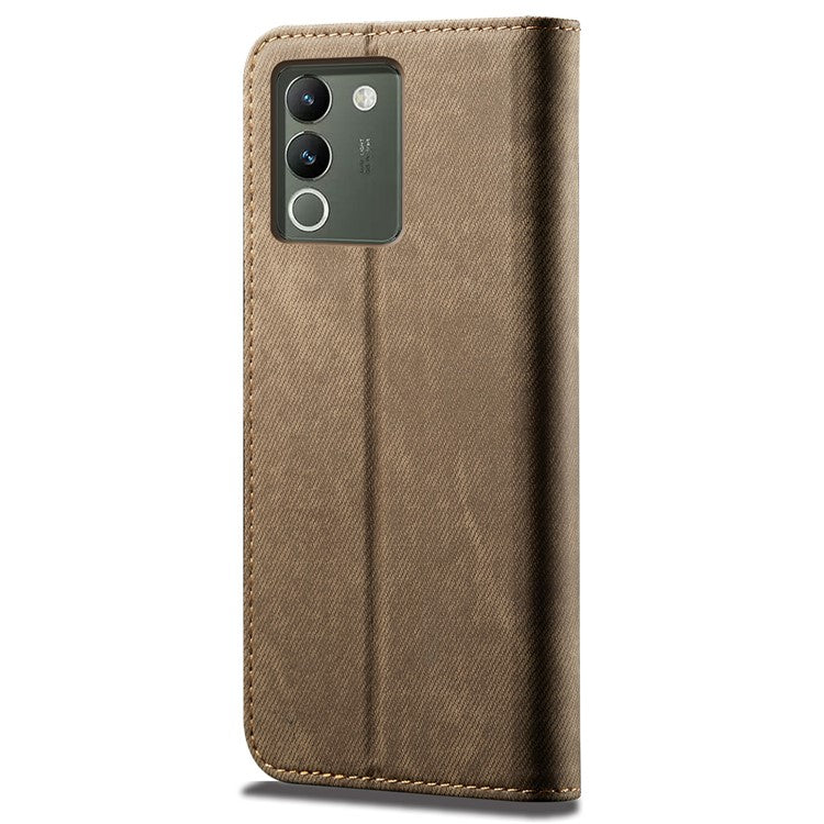 For vivo Y200 (India) 5G Wallet Phone Case Slim-Fit Phone Shell PU Leather Cell Phone Cover - Khaki