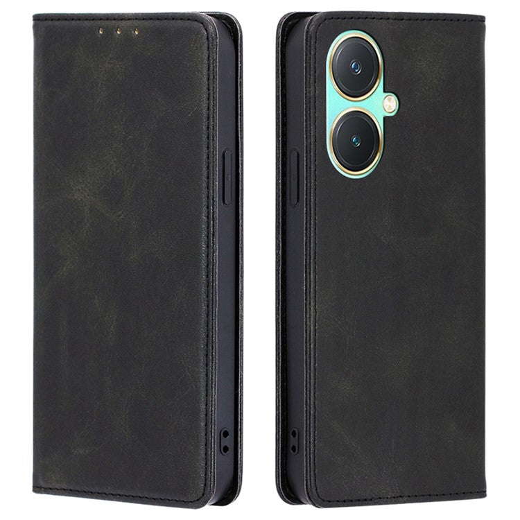 For vivo Y27 4G Case Calf Texture PU Leather Wallet Phone Cover - Black